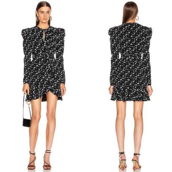 Jonathan Simkhai Star Print Puff Sleeve Wrap Mini Dress Black Size 12 - Picture 2 of 7